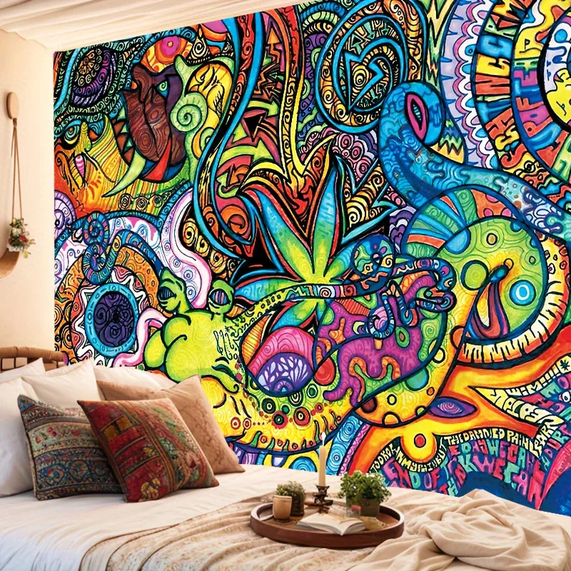 VIKAMA Abstract Psychedelic Tapestry Colourful Botanical Wave Tapestry Bedroom & Living Room Wall Decor Tapestry
