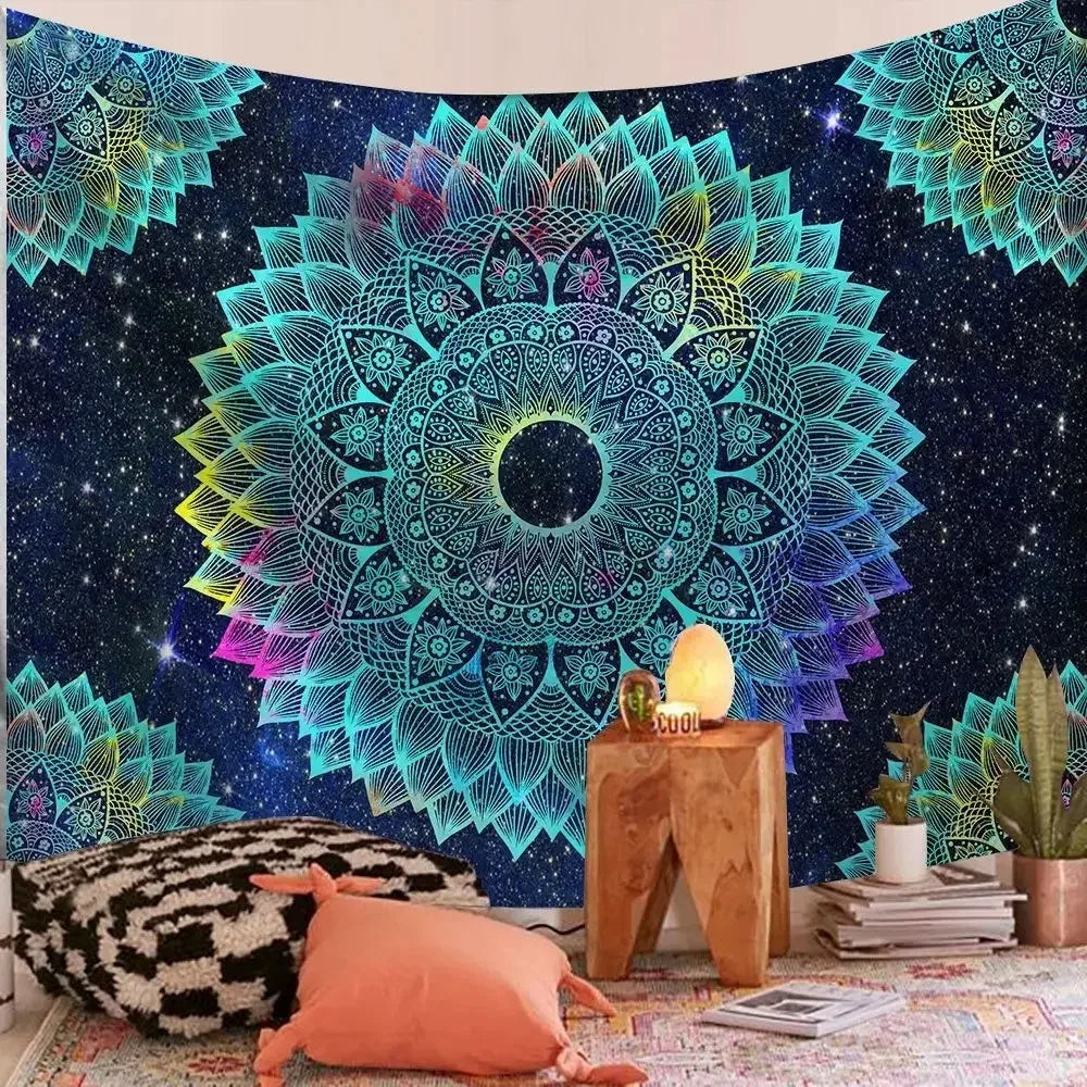 Bohemian Decorative Wall Cloth Tapestry Psychedelic Hippie Night Moon Tapestry Mandala Tapestry Indian Mandala