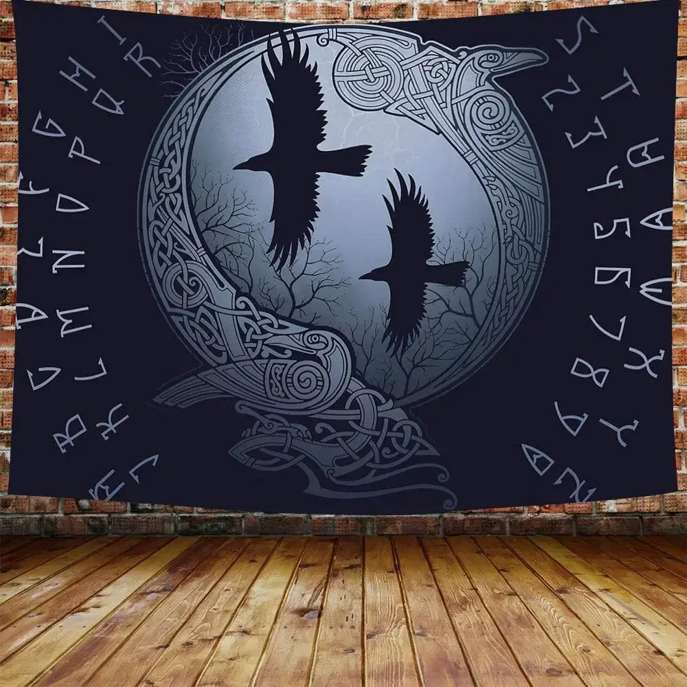 unframed Norse Mythology Vikings Tapestry Mysterious Ancient Runes Totem Tapestries Wall Hanging Art for Living Room Bedroom Hom