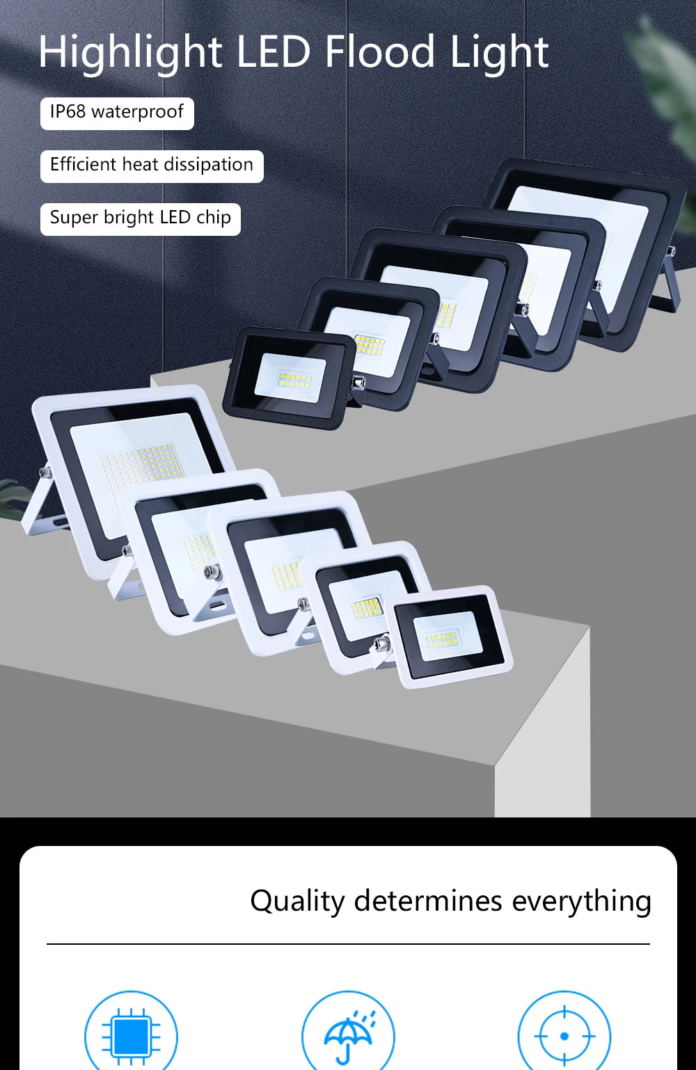 LED Flood Light 10W 20W 30W 50W 100W 220V IP68 Waterproof Outdoor Spotlight Garden Street Lamp Projector Lamp Wall LED Reflector