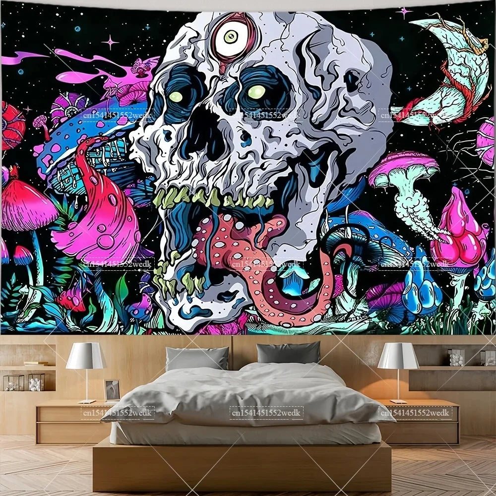 Skull Tapestry Trippy Mushroom Tapestry Snake Hippie Psychedelic Tapestry Aesthetic Moth Moon And Stars Tapestry Wall Hanging