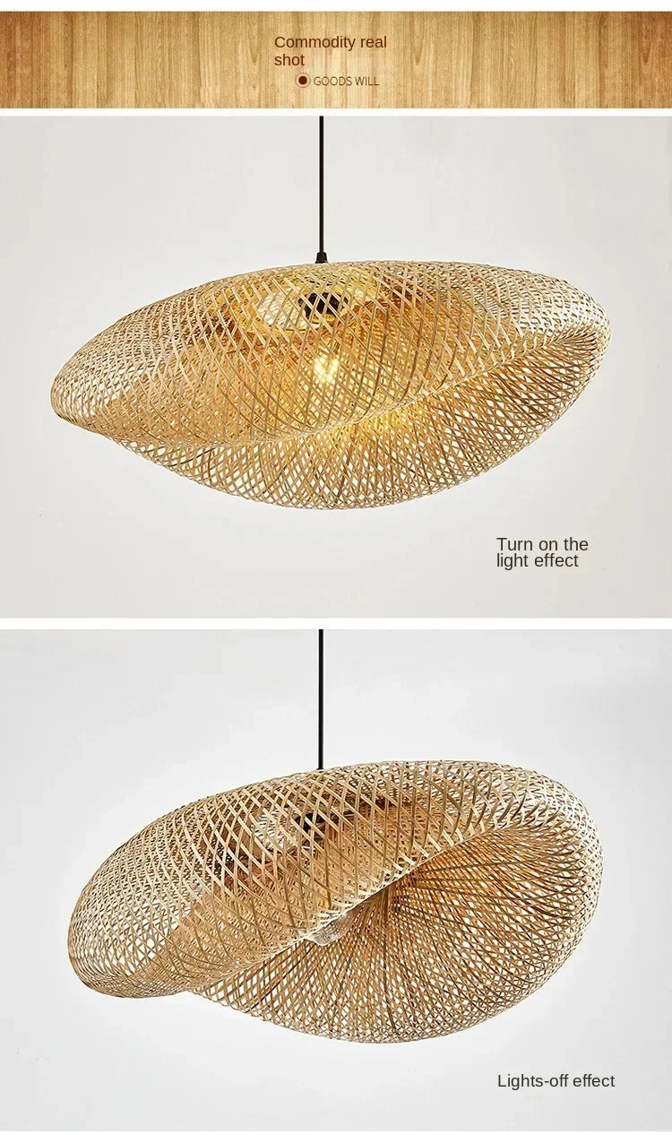 Bamboo Hand Weaving Pendant Lights 40/60/80cm Hanging LED Ceiling Lamp Chandelier Fixture Rattan Hand Craft Woven Bedroom Decor