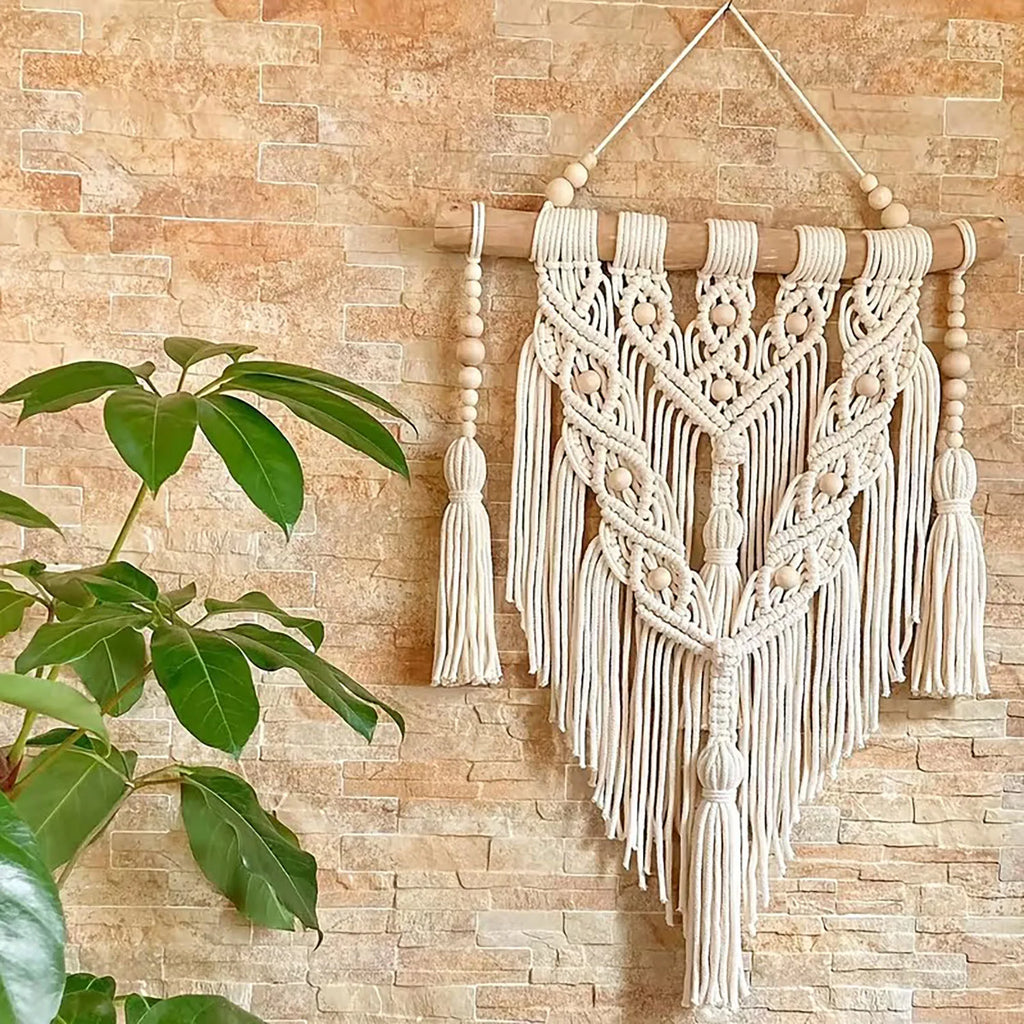 1pc Bohemian Style Handwoven Tapestry, Adorned with Wooden Beads, Exquisite and Fashionable, Suitable for Home Decor