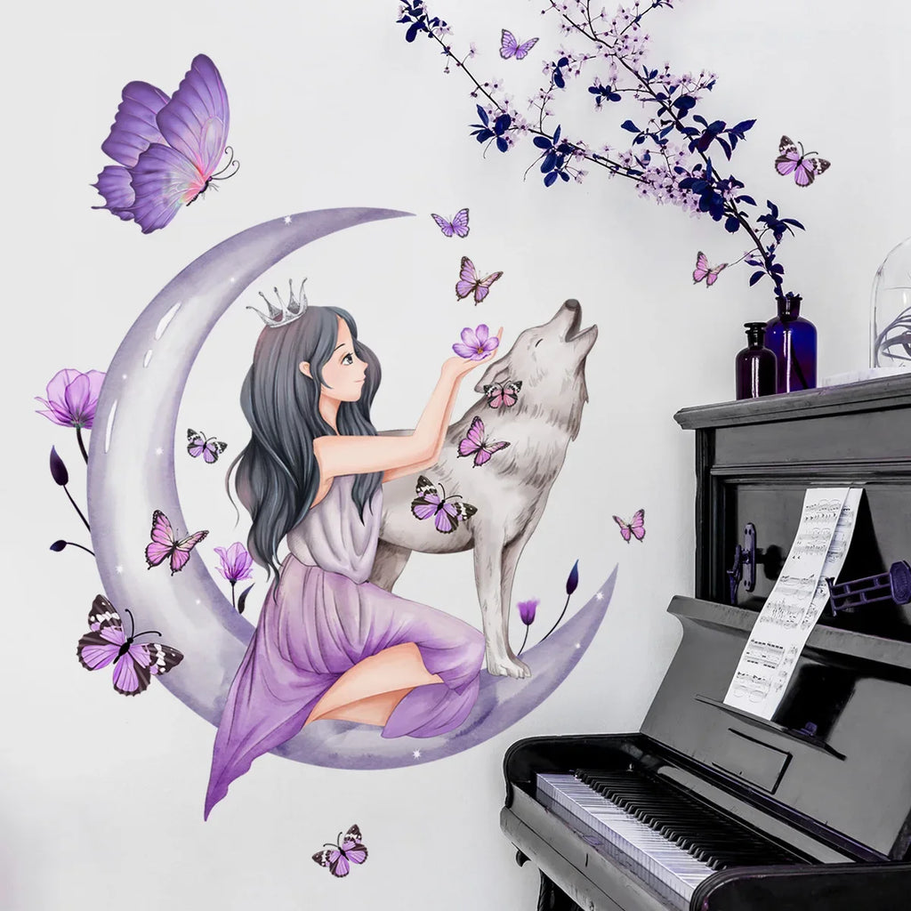 Girl moon Wall Stickers for Bedroom Living Room Decoration Room  Decals Daughter Room Wallpaper Baby Room Wall Stickers