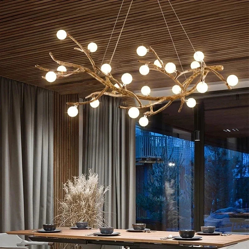 Modern Nordic Retro LED Chandelier For Living Bedroom Tree Branch Art Ceiling Pendant Lights Brown Antique Hanging Lamp Decor Li