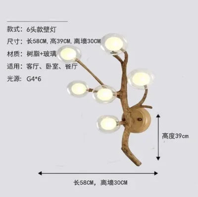 Modern Nordic Retro LED Chandelier For Living Bedroom Tree Branch Art Ceiling Pendant Lights Brown Antique Hanging Lamp Decor Li