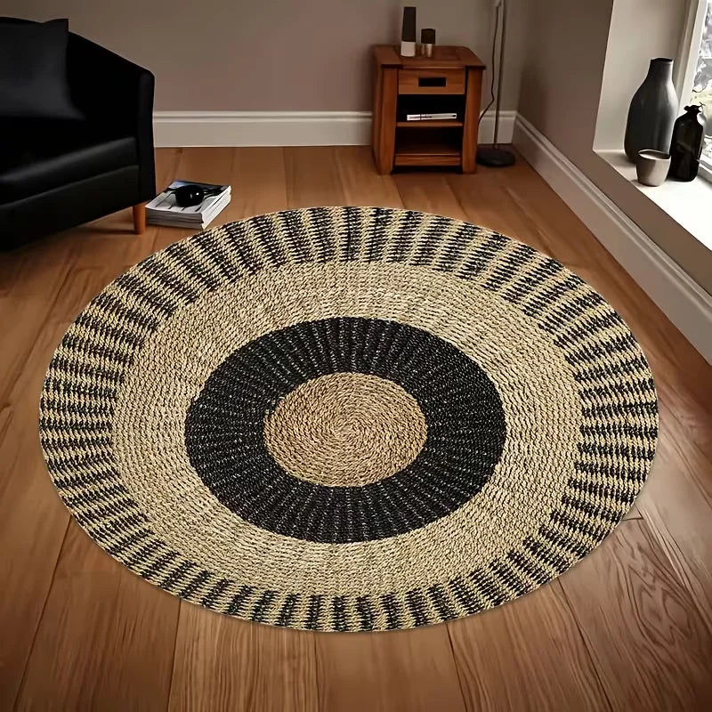 Rustic Wood Grain Round Area Rug Natural Tree Ring Concentric Circle Texture Non-Slip Floor Carpet Minimalist Home Decor Mat