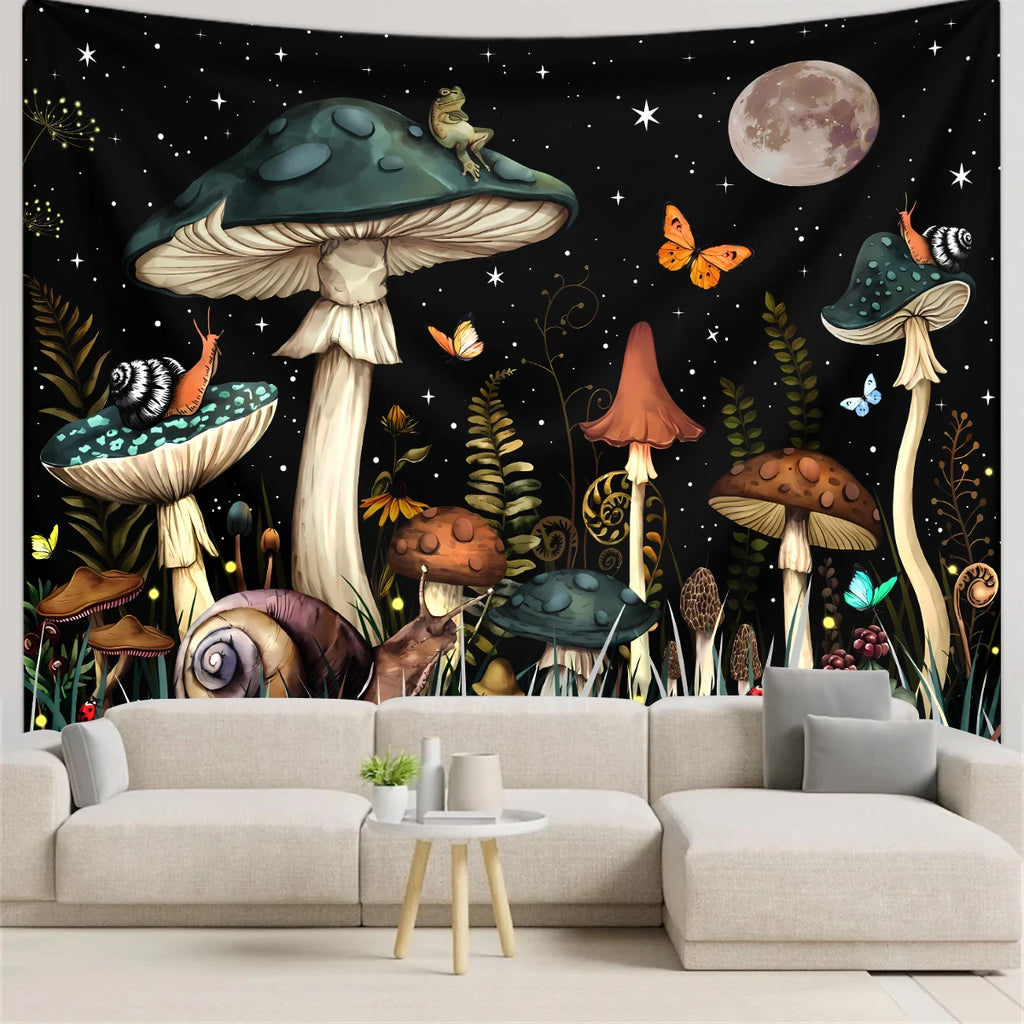 1pc Mushroom tapestry, moon tapestry, plant flower butterfly tapestry, snail frog tapestry, bedroom decoration wall hanging