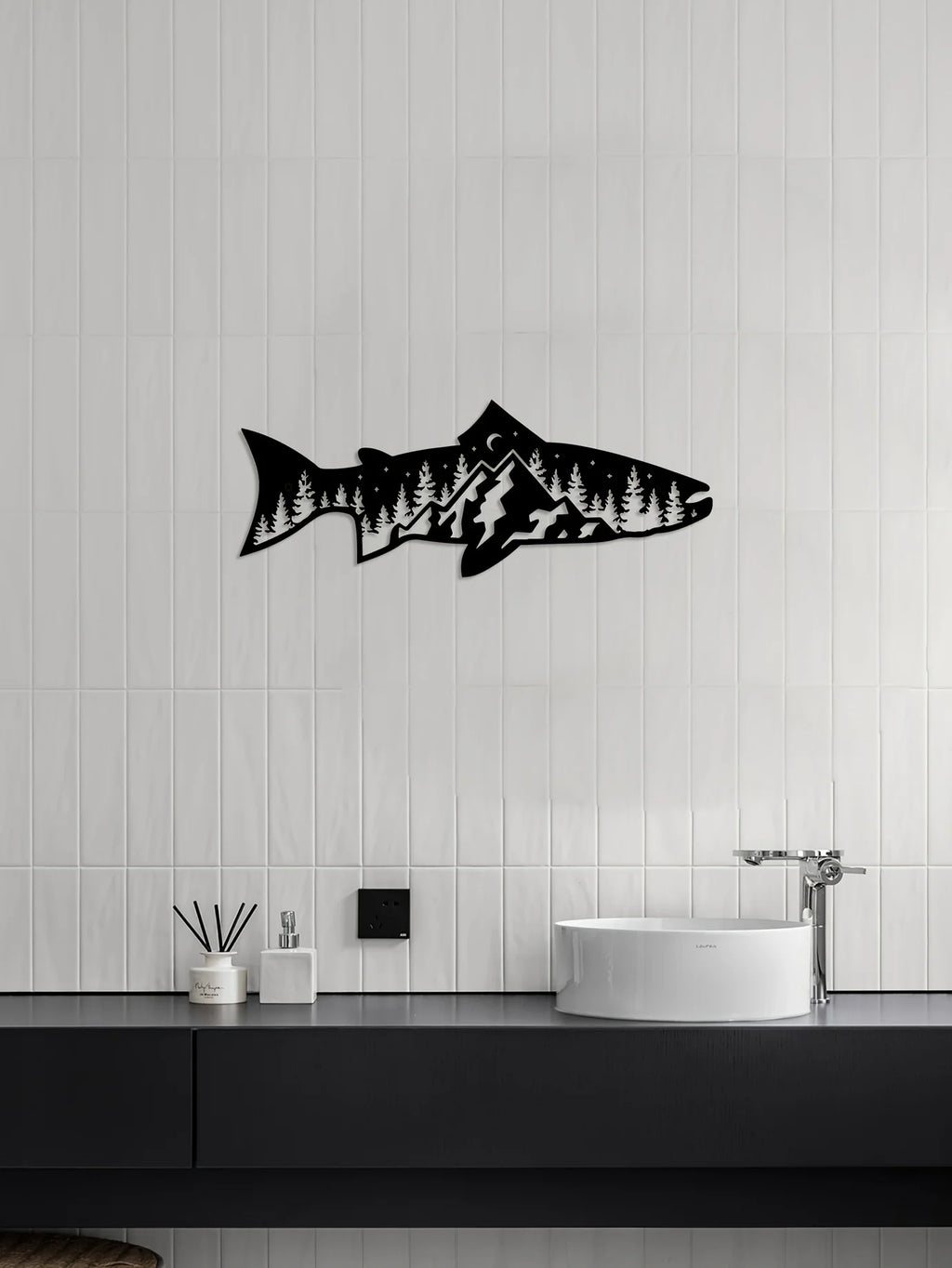 CIFbuy Unique Mountain Forest Metal Wall Art Fish Shape Wall Decor for Home Wall Decor Wall Art Decor Sticker Mural Room Decor