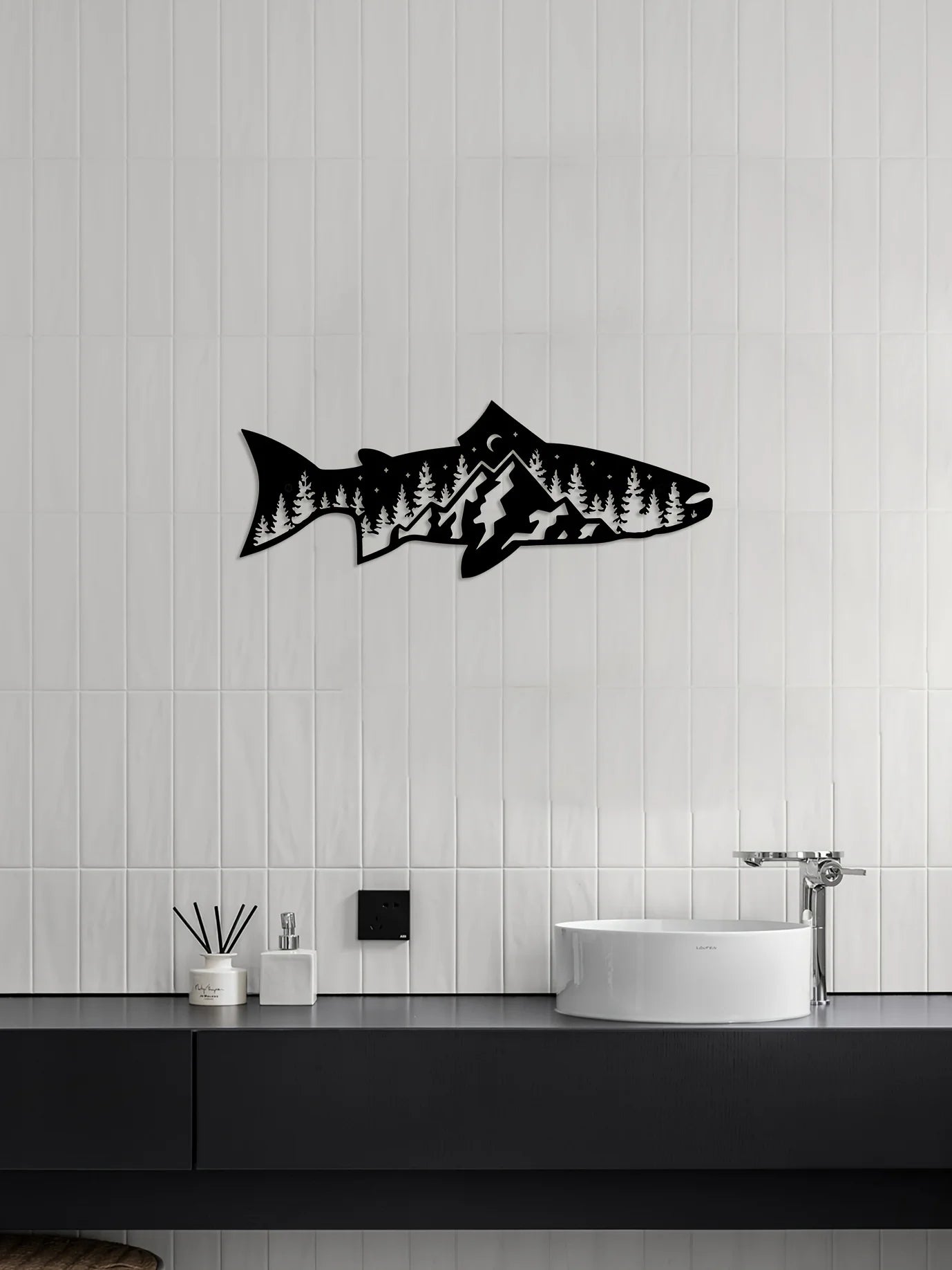 CIFbuy Unique Mountain Forest Metal Wall Art Fish Shape Wall Decor for Home Wall Decor Wall Art Decor Sticker Mural Room Decor