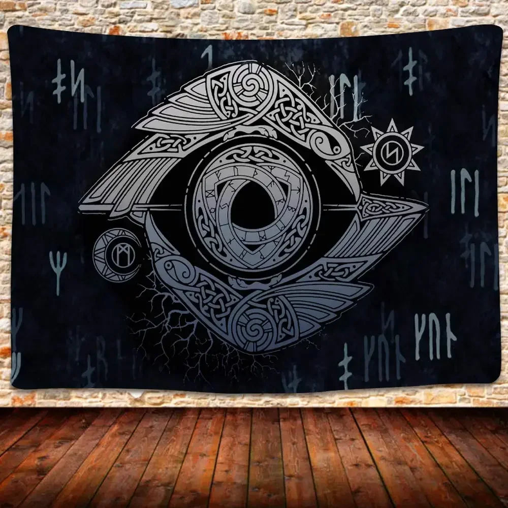 unframed Norse Mythology Vikings Tapestry Mysterious Ancient Runes Totem Tapestries Wall Hanging Art for Living Room Bedroom Hom