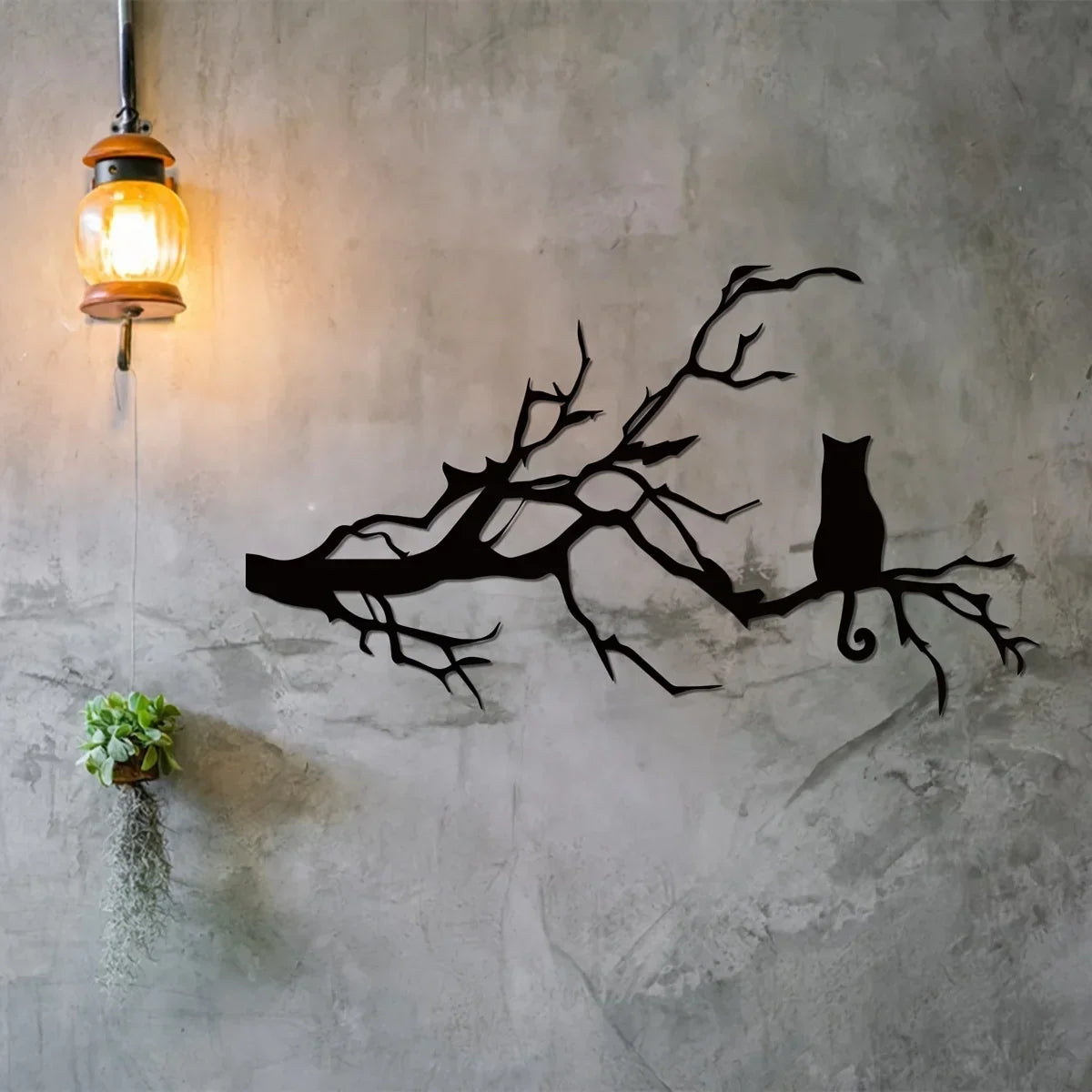Charming Cat Metal Wall Art for Home Decor, Unique Bedroom Decoration, Cat Lovers Gift, Stylish Branch Cat Design