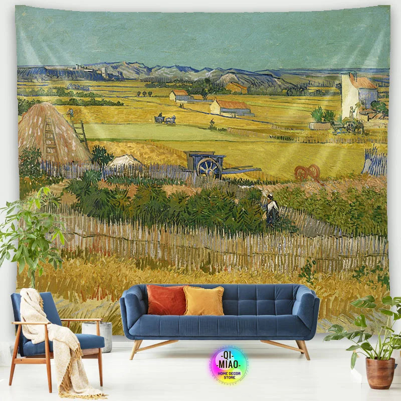 Tapestry World Famous Painting Van Gogh Tapestries Printed  Wall Hanging Rural Landscape Home Decoration Bedroom Decor Wall Ar
