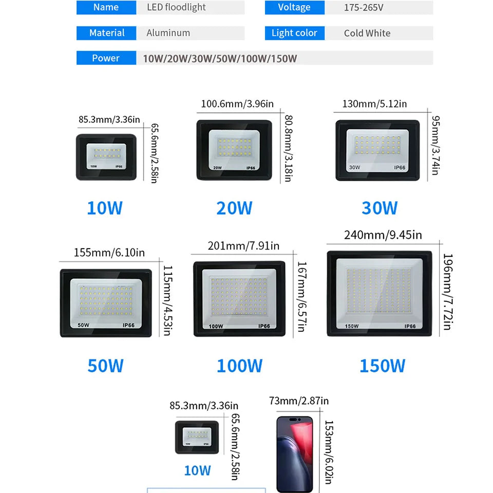 LED Flood Light 10W 20W 30W 50W 100W AC 220V LED Floodlight IP66 Waterproof Reflector Spotlight Street Light Outdoor Garden Lamp