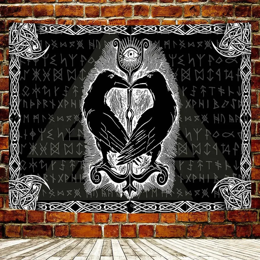 unframed Norse Mythology Vikings Tapestry Mysterious Ancient Runes Totem Tapestries Wall Hanging Art for Living Room Bedroom Hom