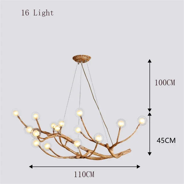 Modern Nordic Retro LED Chandelier For Living Bedroom Tree Branch Art Ceiling Pendant Lights Brown Antique Hanging Lamp Decor Li
