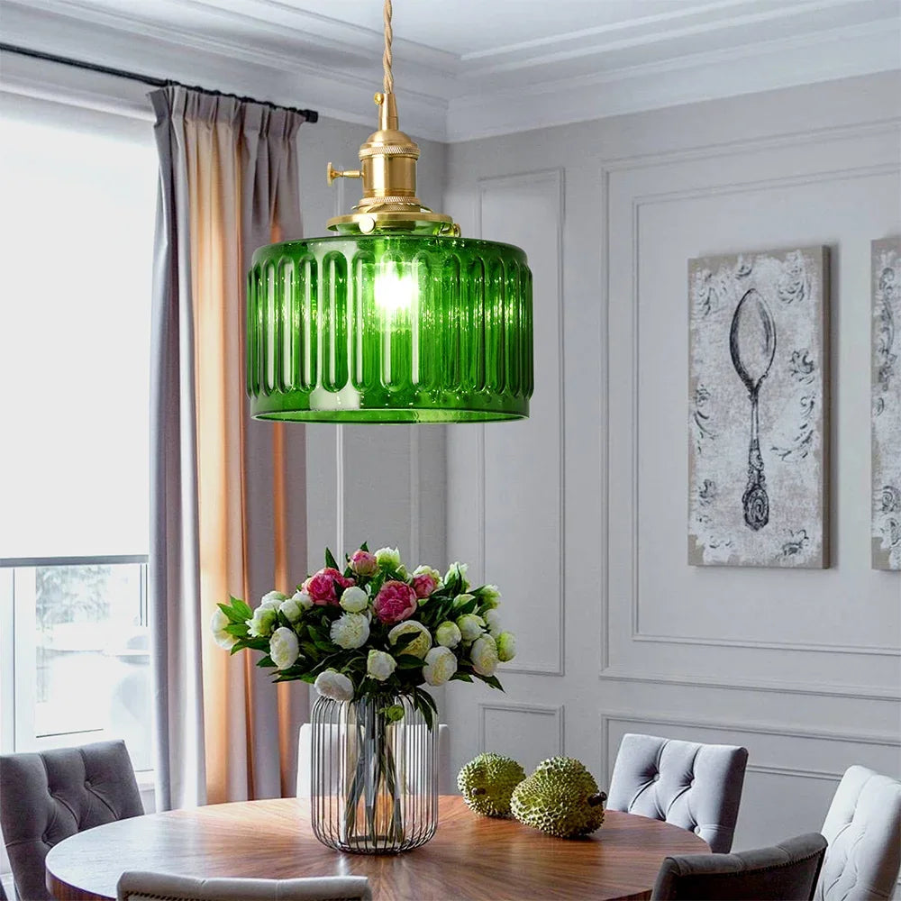 VETRULUS Led Crystal Pendant Light Green Chandelier Modern Hanging Ceiling Lamp Dining Room Kitchen Island Retro Home Decor