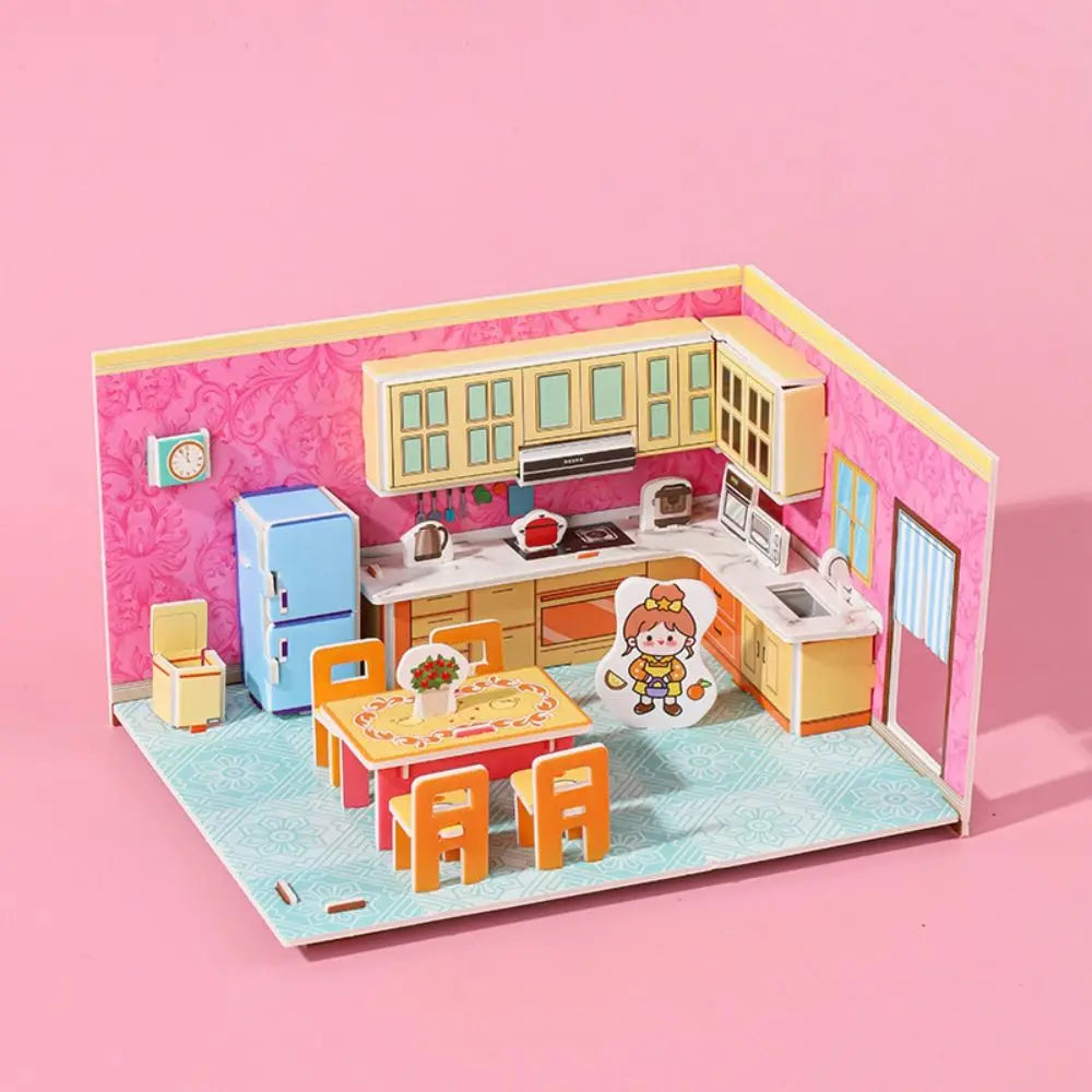 Cute 3D Model 3D Room Model Puzzle Toys Bedroom Living 3D Room Cardboard Bathroom Room Room Model Craft Toys Kids