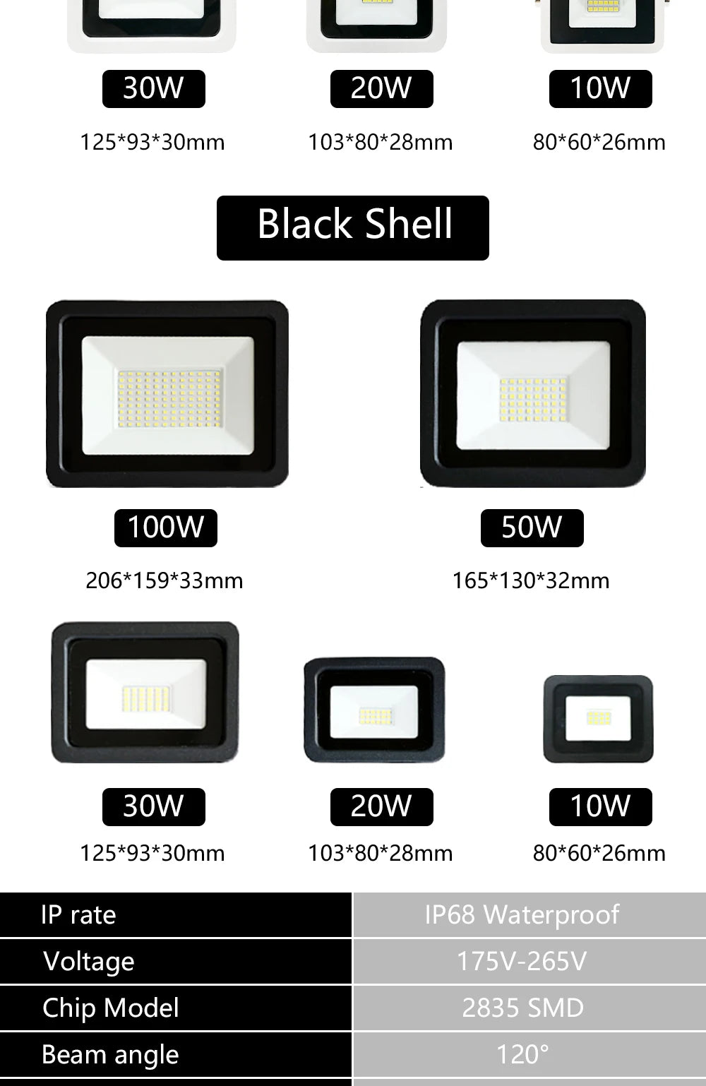 LED Flood Light 10W 20W 30W 50W 100W 220V IP68 Waterproof Outdoor Spotlight Garden Street Lamp Projector Lamp Wall LED Reflector