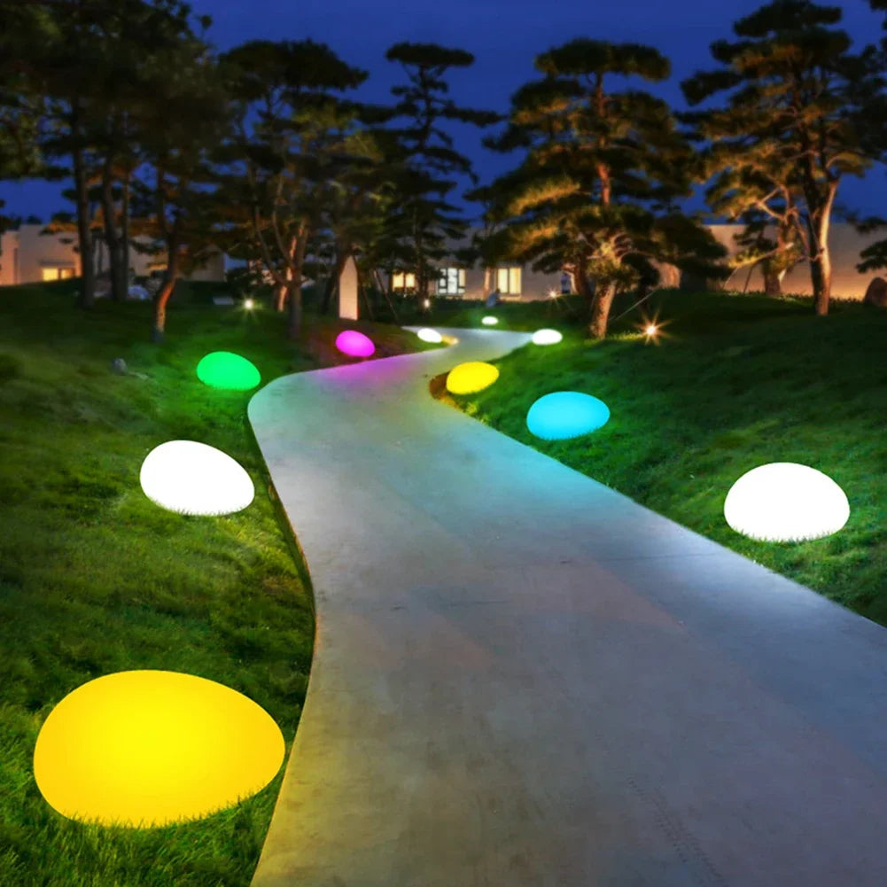 1pc Solar Stone Lights, Artificial Pebble Lights, Large Size Stone Lights, Outdoor Color Changing Landscape Lights
