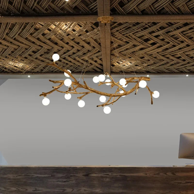 Modern Nordic Retro LED Chandelier For Living Bedroom Tree Branch Art Ceiling Pendant Lights Brown Antique Hanging Lamp Decor Li