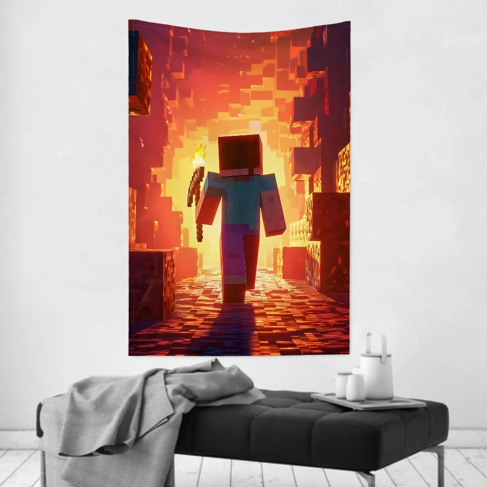 Anime Game HD M-MinecraftS Tapestry Room Decor Wall Cloth Party Hanging Background Room Decor Baby Room