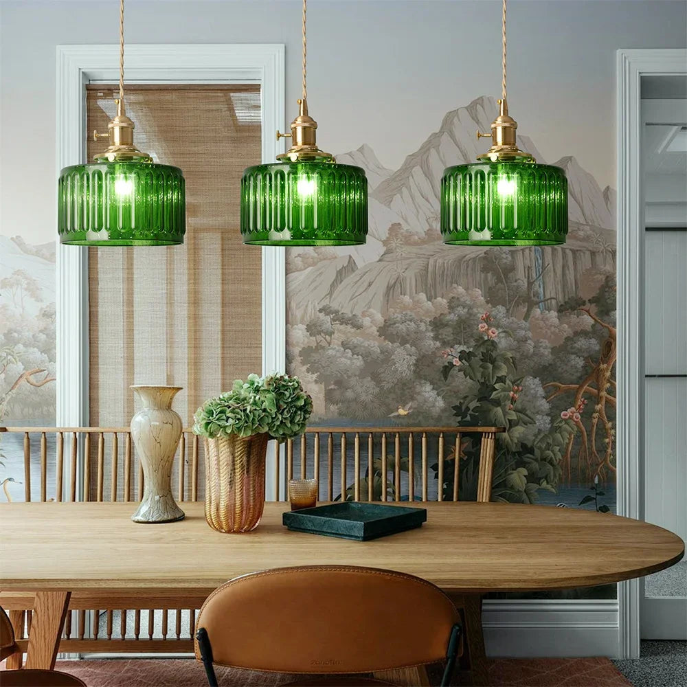 VETRULUS Led Crystal Pendant Light Green Chandelier Modern Hanging Ceiling Lamp Dining Room Kitchen Island Retro Home Decor