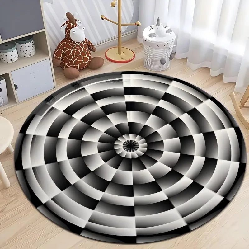 3D Vortex Optical Illusion Rugs Trap Area Rugs Not-Slip Round Rugs Area Carpets for Living Room Short Plush Trap Swirl Carpet