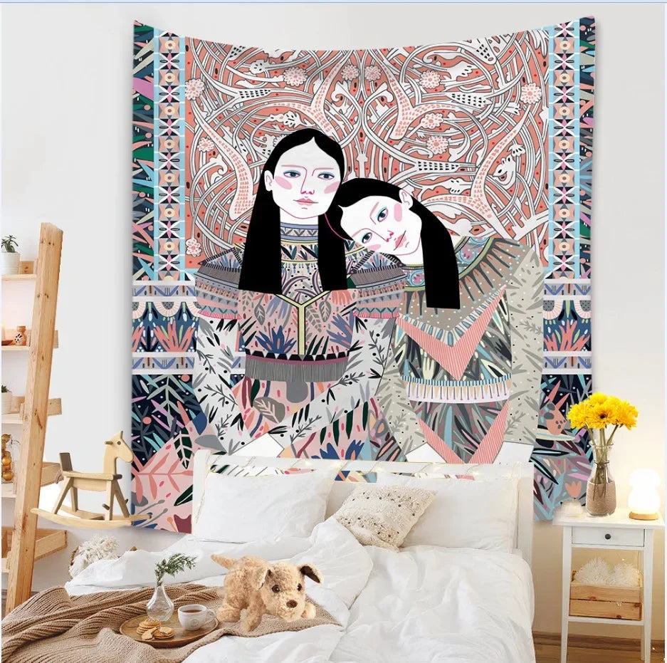 Tapestry Living Room Background Mural Beach Mat Home Decoration Simple and Fresh Character Wall Hanging