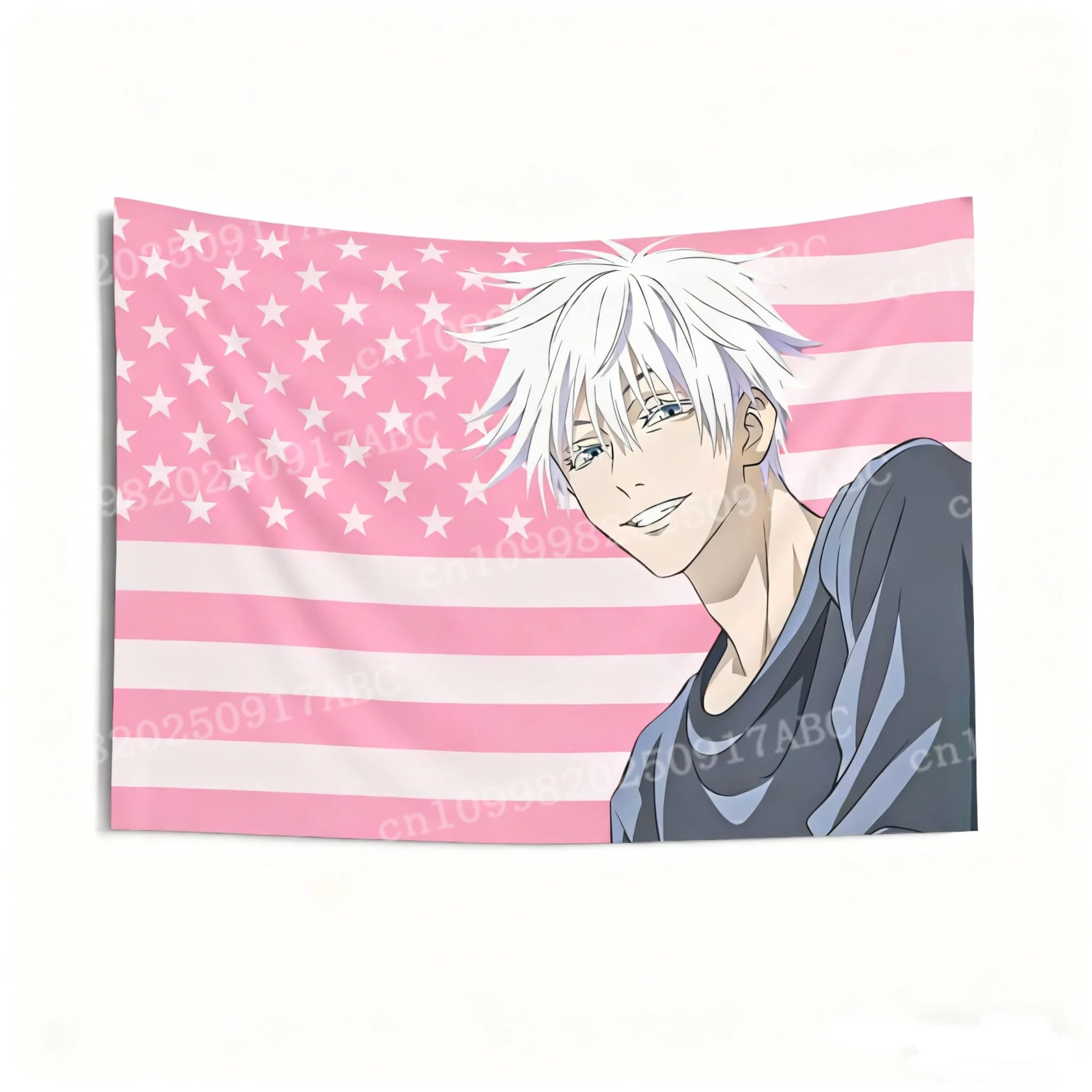 Anime Tapestry Satoru Gojo Pink Flags Wall Tapestries Bedroon Wallpapers Background Wall Cloth Party Banner Decor Home Tapestry