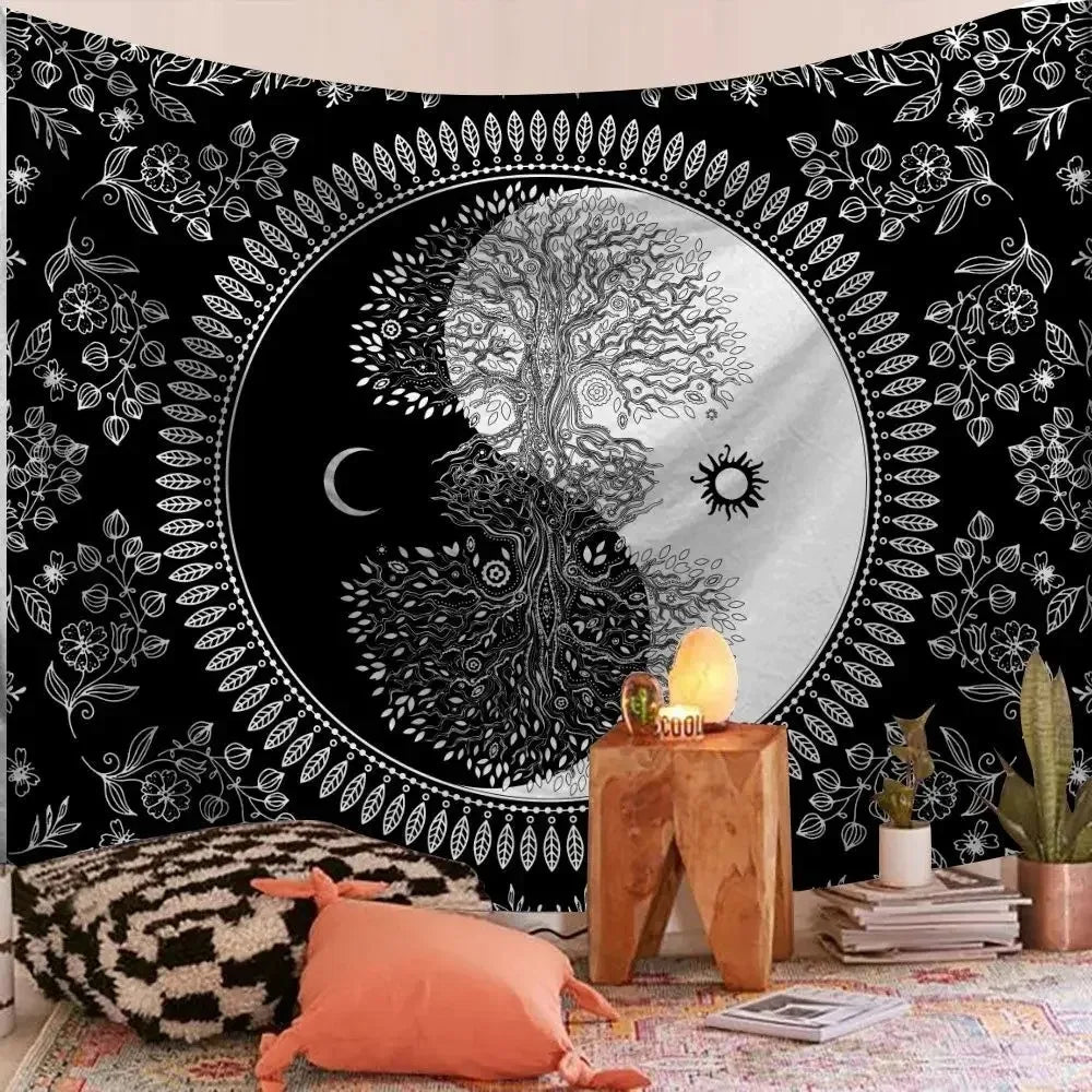Bohemian Decorative Wall Cloth Tapestry Psychedelic Hippie Night Moon Tapestry Mandala Tapestry Indian Mandala