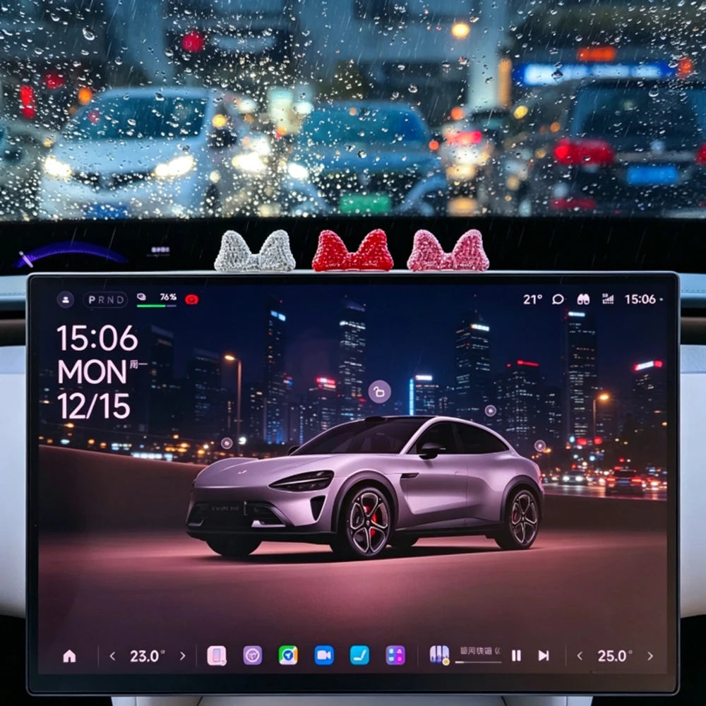 Computer Display Screen Decorative Diamond Bow Car Display Central Control Mini Decorative Ornaments Office Work Station Decor