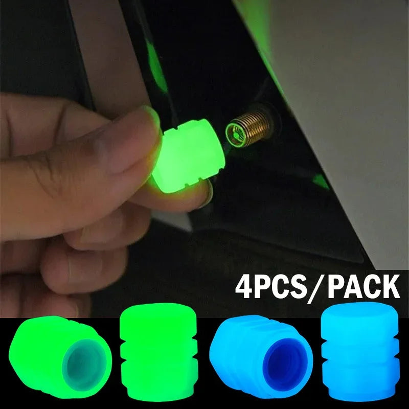 Luminous Valve Caps Fluorescent Red Night Glowing Car Motorcycle Bicycle Wheel Styling Tyre Hub Universal Cap Decor 1/4Pcs