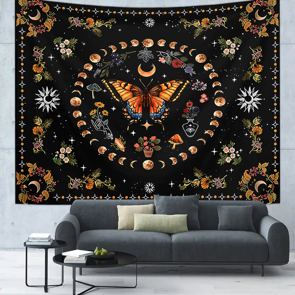 Wall Hanging Tapestry Aesthetic Tree of Life Tapestry Moon Phase Flowers Plants Tapestry Decro for Bedroom Dorm Living Room