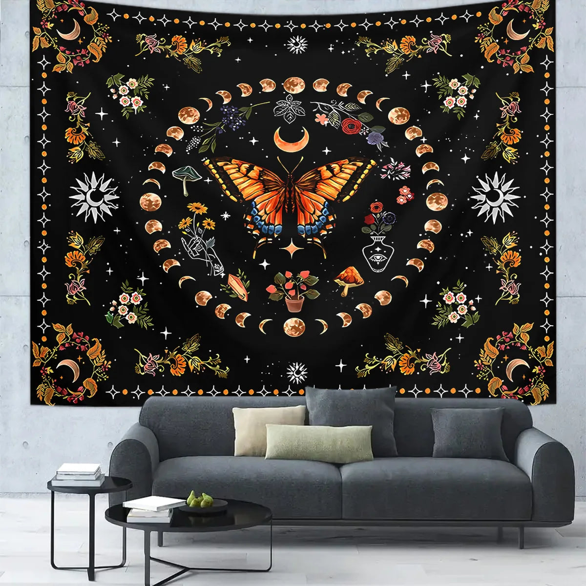 Wall Hanging Tapestry Aesthetic Tree of Life Tapestry Moon Phase Flowers Plants Tapestry Decro for Bedroom Dorm Living Room