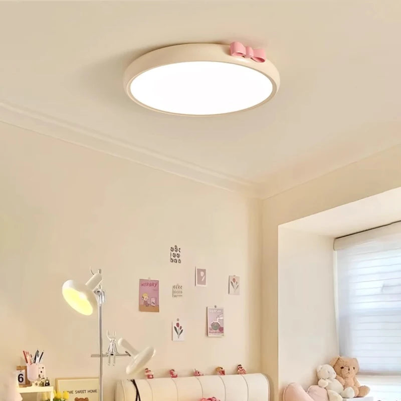 Pink Bow Children's Room Ceiling Light LED Princess Room Lamp French Cream Style Baby Room Study Room Girl Bedroom Ceiling Lamps