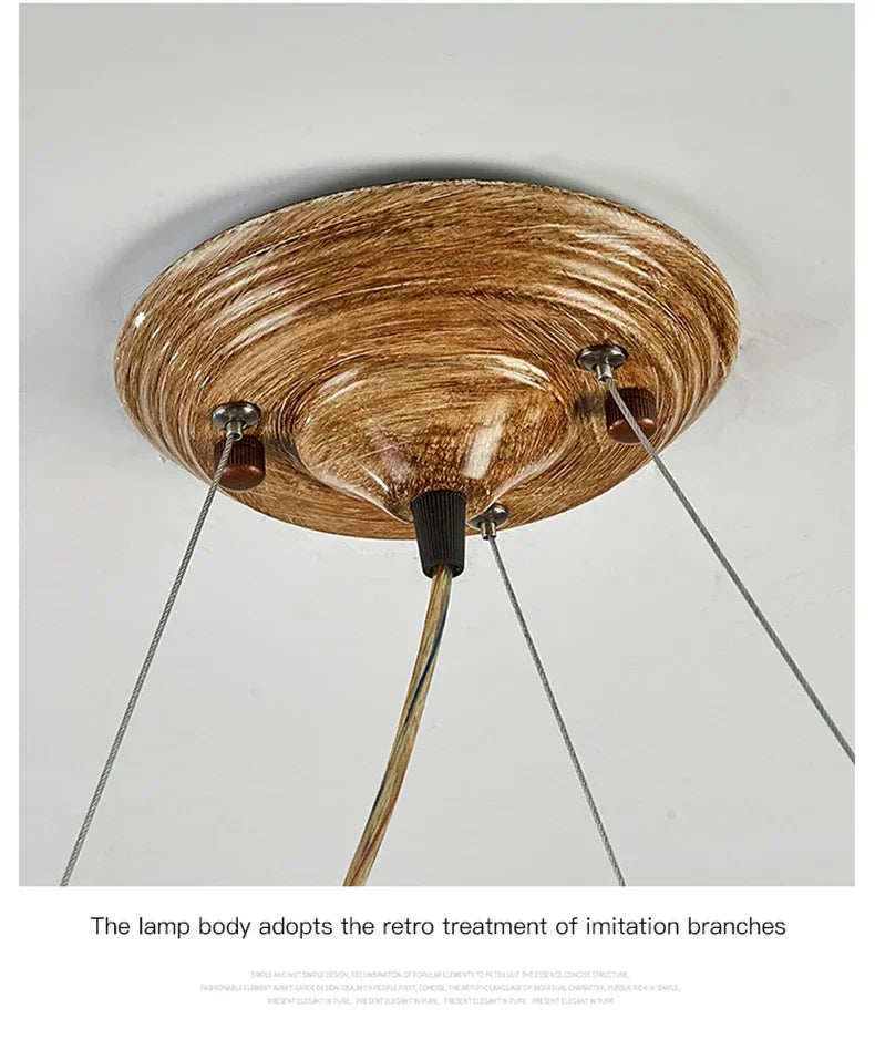 Modern Nordic Retro LED Chandelier For Living Bedroom Tree Branch Art Ceiling Pendant Lights Brown Antique Hanging Lamp Decor Li
