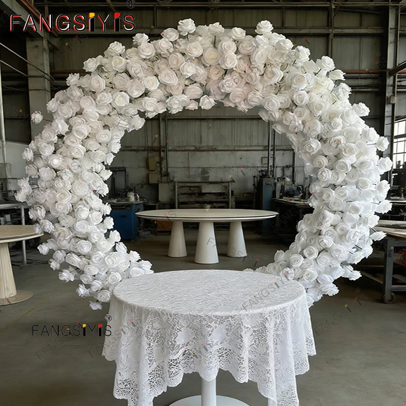 Luxury  Rose Flower Row Runner Arrangement White Wedding Backdrop Circular arch Decor Floral With Frame Event Banquet Party Prop