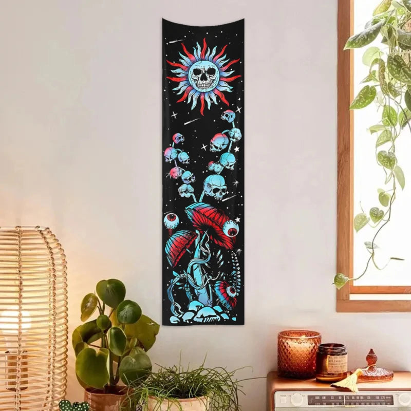 2pcs,Skeleton mushroom tapestry, abstract eye tapestry, sun, moon, starry sky tapestry, plant tapestry aesthetic wall hanging