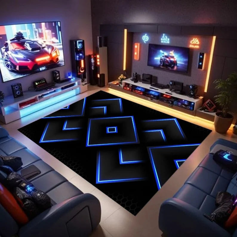 Gamer Rug Gaming Rug,Game Rug Geometric Rug,Colorful Rug Play Room Rug Neon Decor Rug Neon Look Sport Rug Area Rug,Gaming Gifts