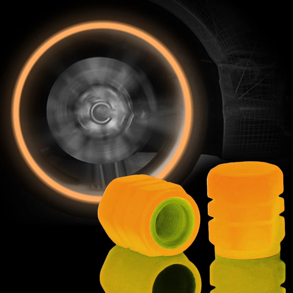Luminous Valve Caps Fluorescent Red Night Glowing Car Motorcycle Bicycle Wheel Styling Tyre Hub Universal Cap Decor 1/4Pcs