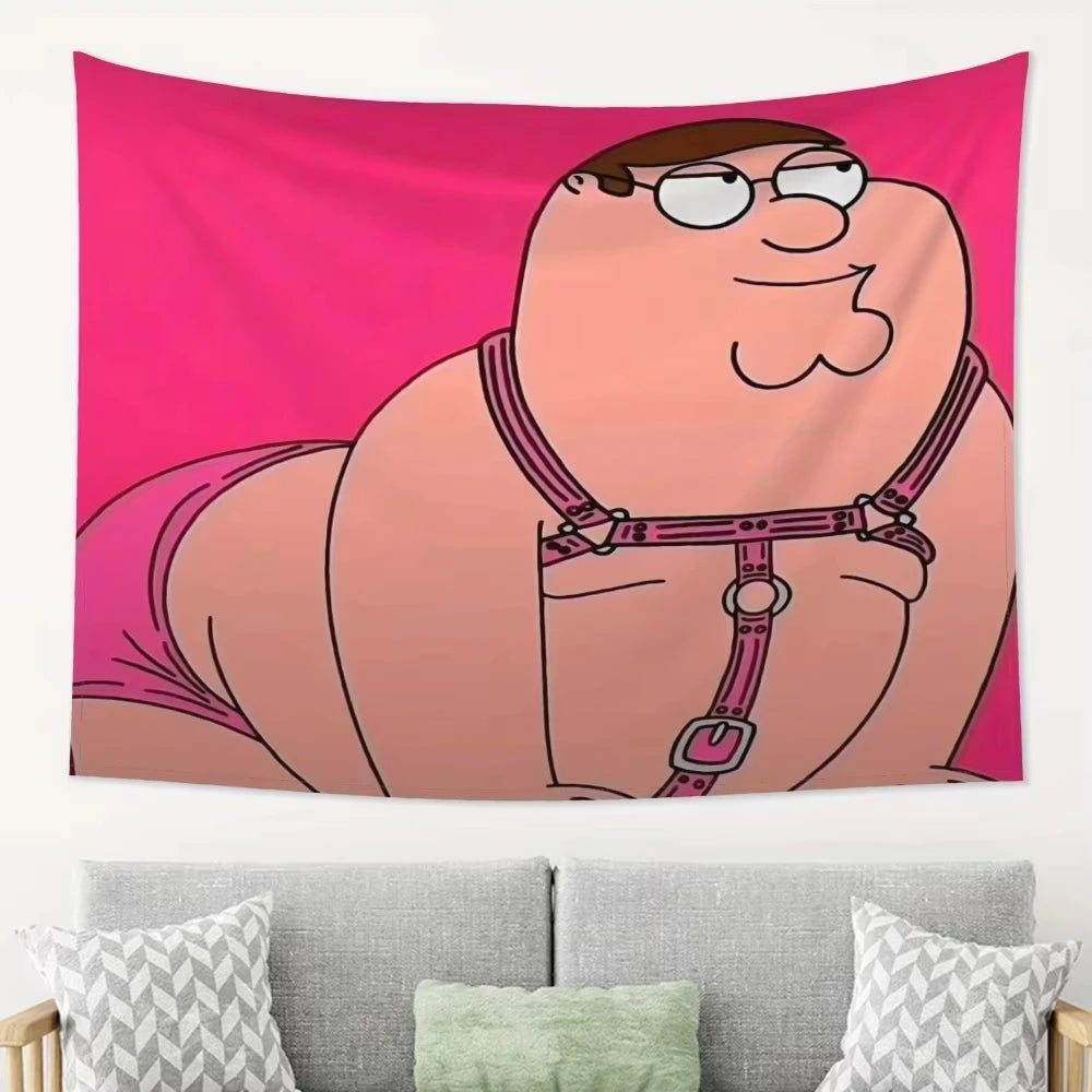 Peter Griffin themed tapestry funny wall art for office game room bedroom, dorm room decor flat print gift for the home