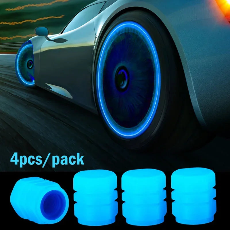 Luminous Valve Caps Fluorescent Red Night Glowing Car Motorcycle Bicycle Wheel Styling Tyre Hub Universal Cap Decor 1/4Pcs