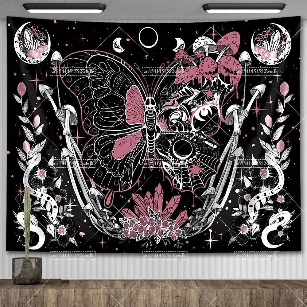Skull Tapestry Trippy Mushroom Tapestry Snake Hippie Psychedelic Tapestry Aesthetic Moth Moon And Stars Tapestry Wall Hanging