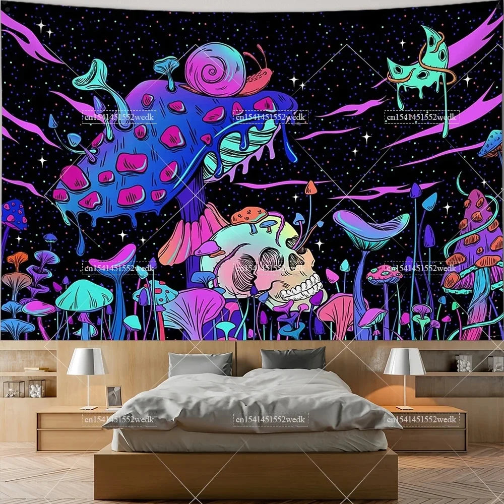 Skull Tapestry Trippy Mushroom Tapestry Snake Hippie Psychedelic Tapestry Aesthetic Moth Moon And Stars Tapestry Wall Hanging