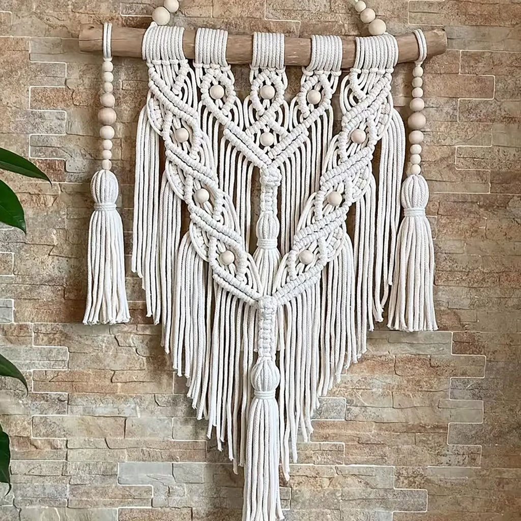 1pc Bohemian Style Handwoven Tapestry, Adorned with Wooden Beads, Exquisite and Fashionable, Suitable for Home Decor