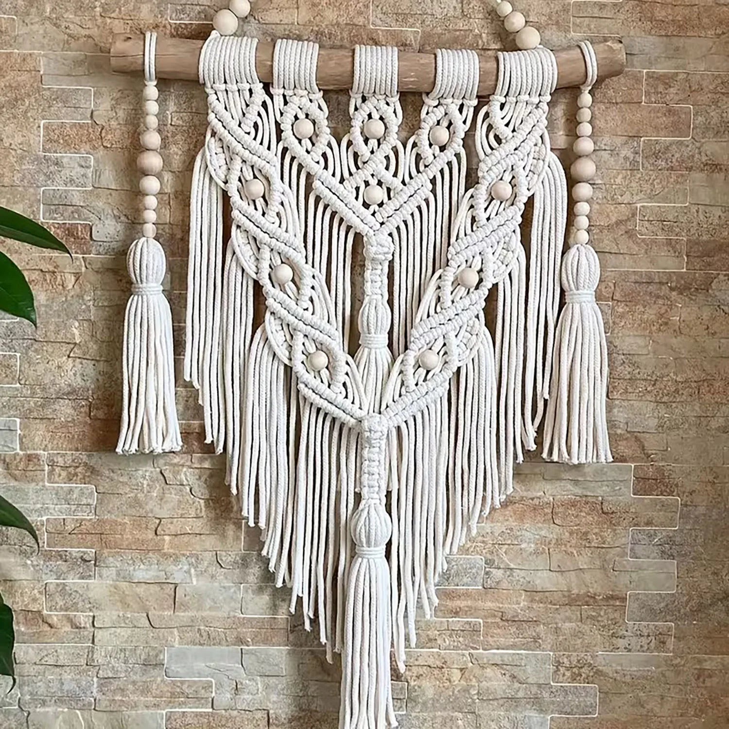 1pc Bohemian Style Handwoven Tapestry, Adorned with Wooden Beads, Exquisite and Fashionable, Suitable for Home Decor