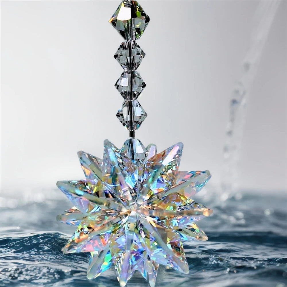Crystal Snowflake Pendant Suncatcher AB Color Glass Prism For Garden Window Hanging Rainbow Maker Gift Car Wedding Home Decor