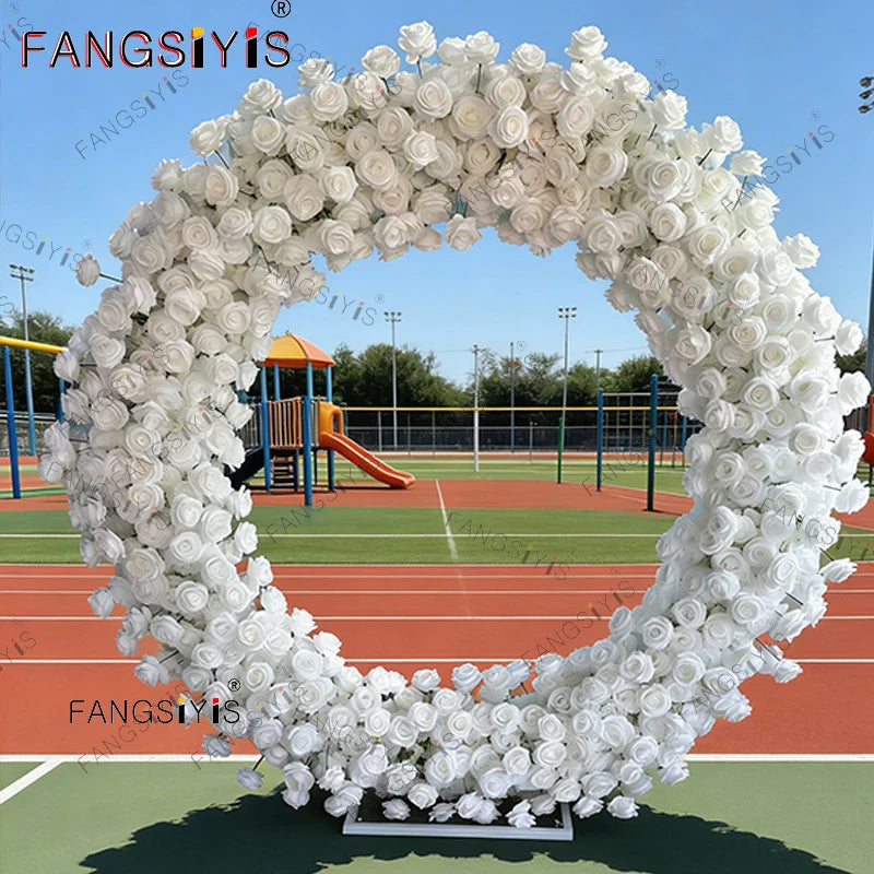 Luxury  Rose Flower Row Runner Arrangement White Wedding Backdrop Circular arch Decor Floral With Frame Event Banquet Party Prop