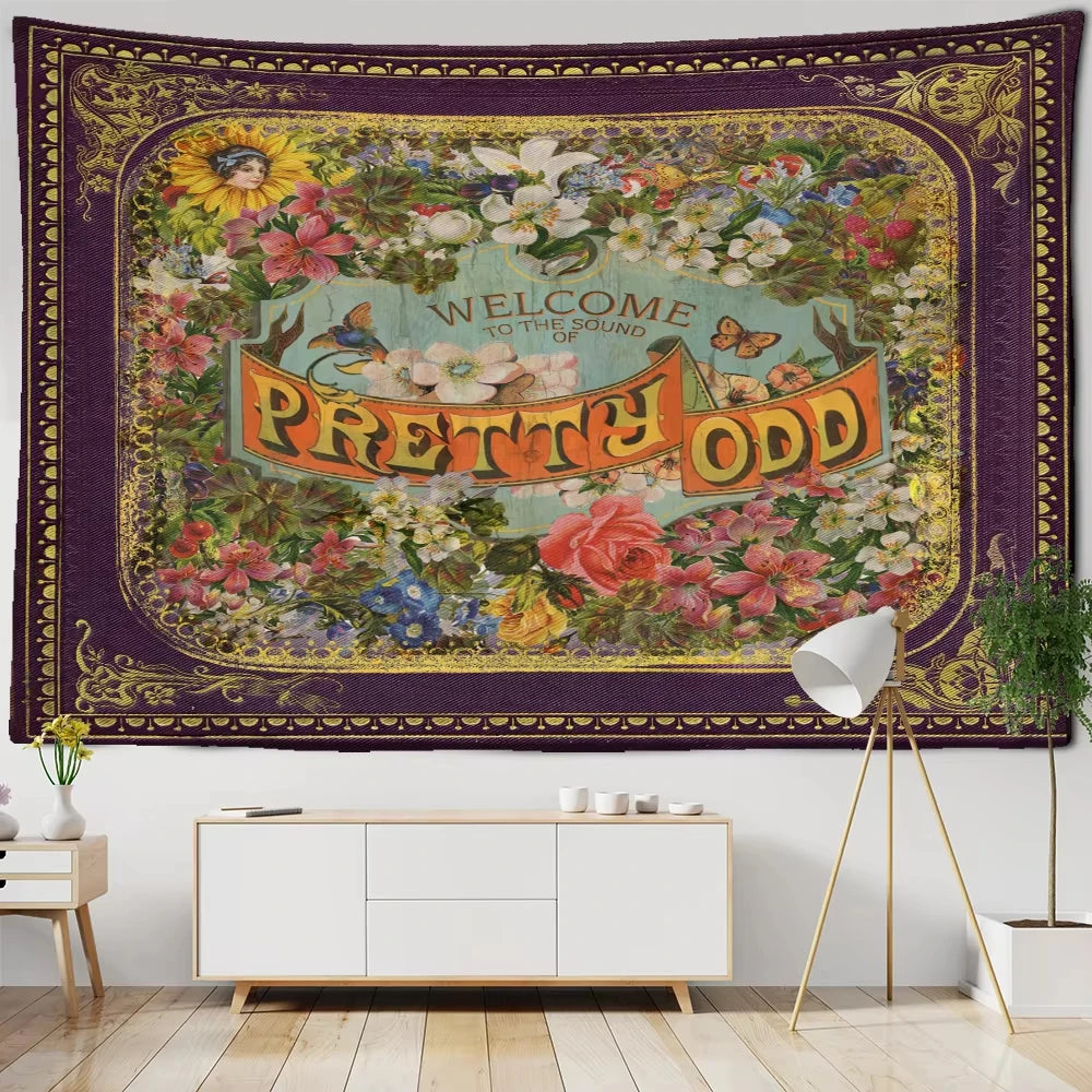 Pretty Odd Floral Tapestry Single Sided 2DPrint Soft Polyester Tapestry Bedroom Living Room Dorm Retro Decor Nostalgic Vibe Gift